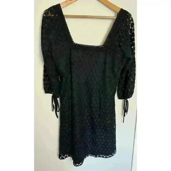 EUC Solitaire Women's Black Lace Square Neck 3/4 Sleeve Pull Over Dress Size M - Picture 1 of 11